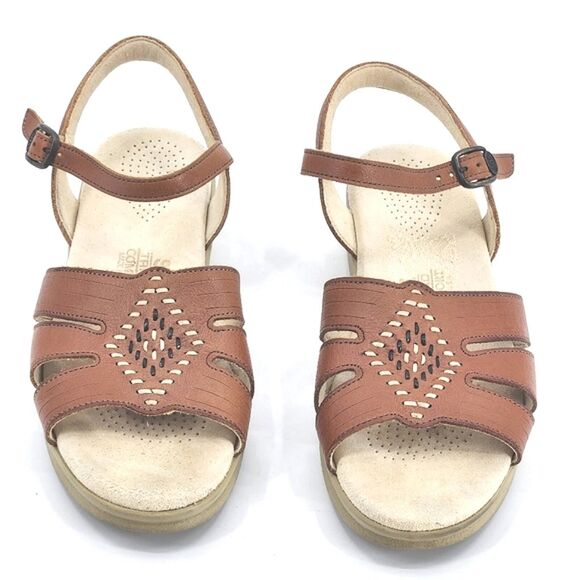 SAS Huarache Quarter Strap Sandals Women 7.5N Antique Tan Brown Embroidery Shoes - Picture 4 of 9
